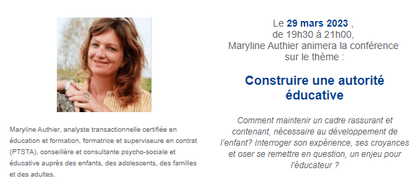 Construire une autorité éducative – Webconférence de l’EAT-Lyon avec Maryline Authier, le 29 mars